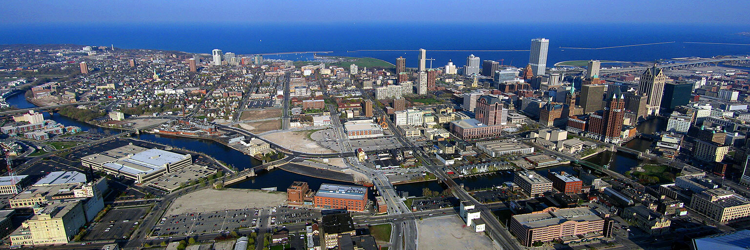 sky-view of Downtown Milwaukee
