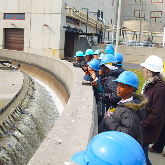 Students at a tour at Jones Island Wastewater Treatment Plant