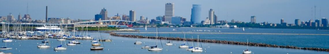 panoramic view of boats in the harbor in Milwaukee