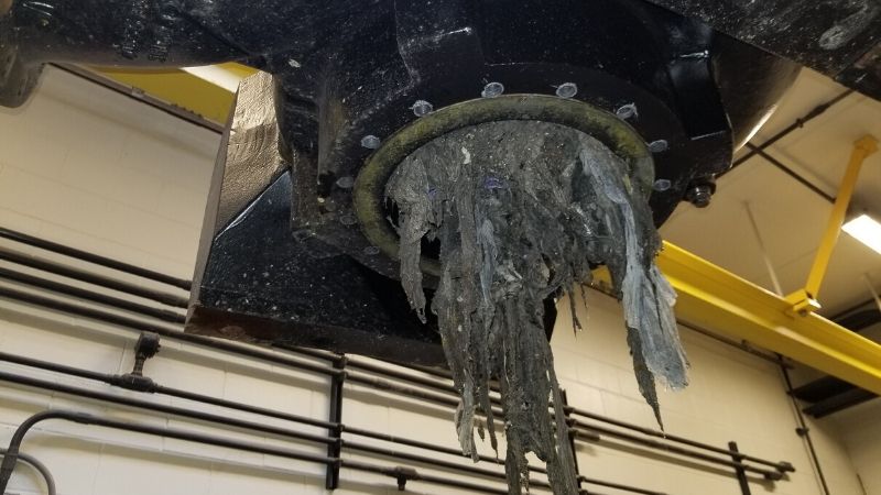 flushable wipes caught in a pipe